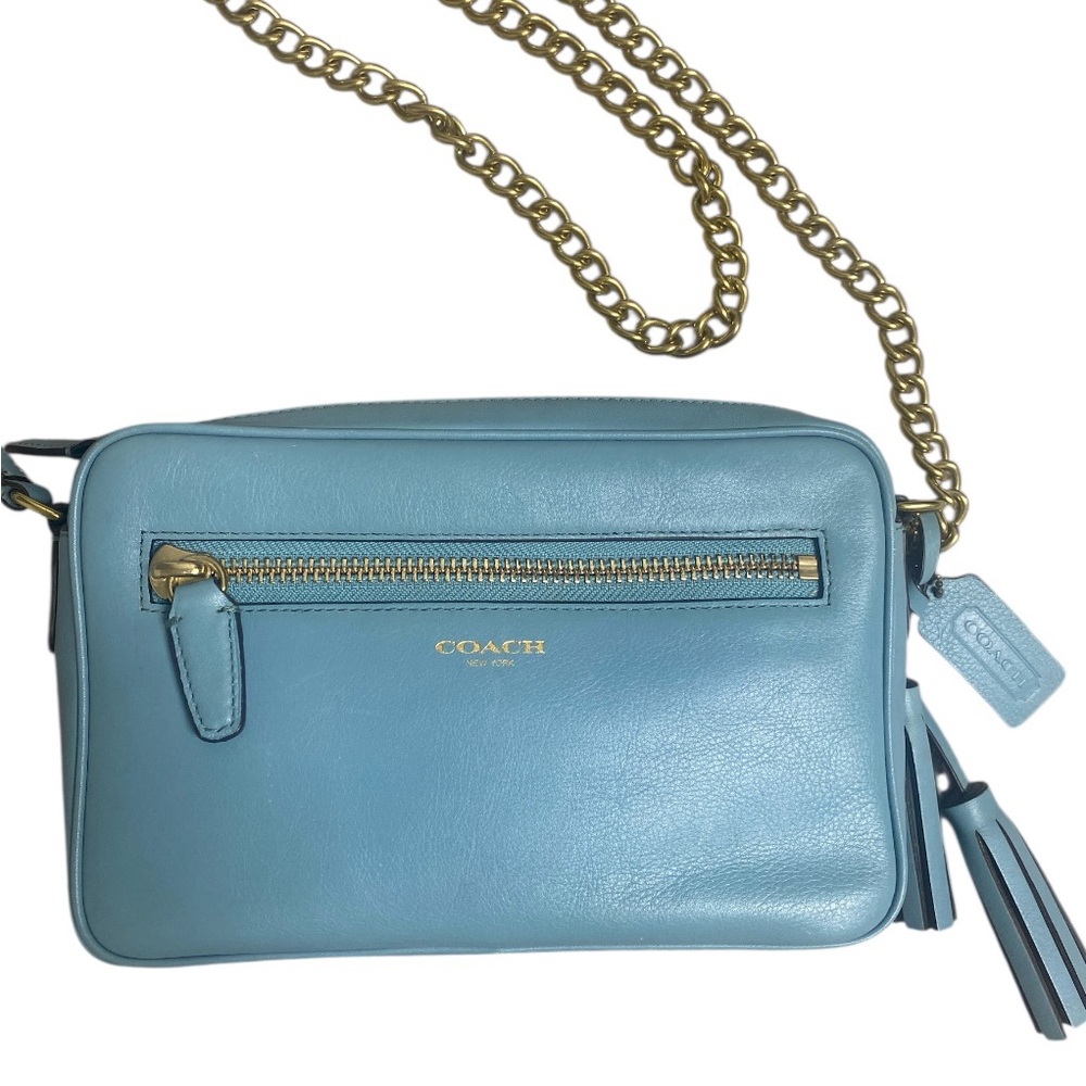 Coach Blue Legacy Flight Leather Crossbody Bag with Gold Chain